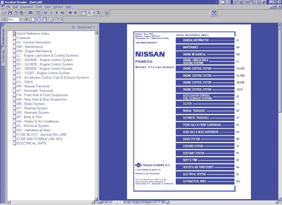 NISSAN PRIMERA P11 (Infinti G20) workshop manual on CD